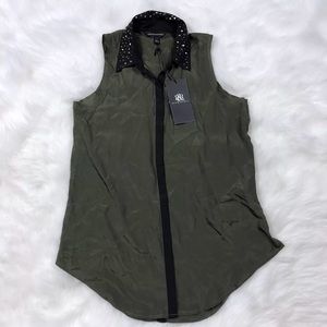 Rock & Republic Top Small Olive Green Sleeveless